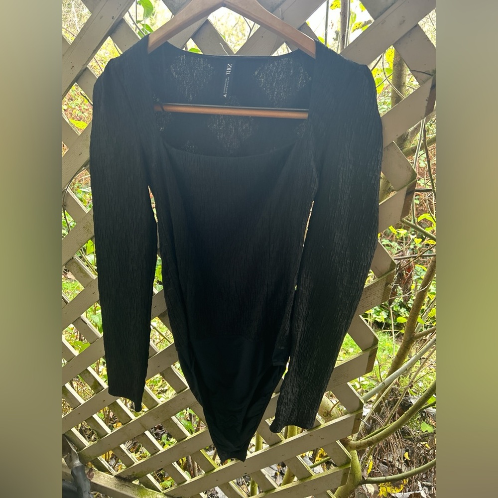 ZARA Black Crinkle Square-Neck Bodysuit S